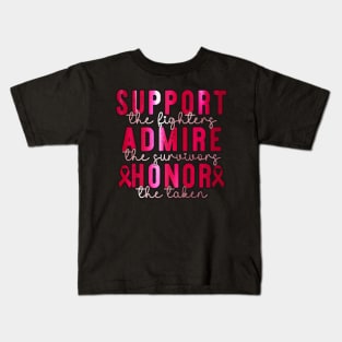 Support Admire Honor Breast Cancer Awareness Warrior Ribbon Kids T-Shirt